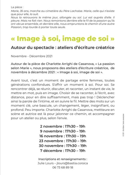 Atelier d'écriture - Image à soi, image de soi - Centre Culturel Alb'Oru - Bastia