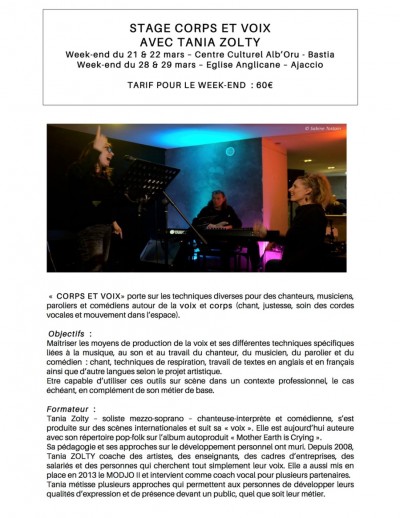 Stage - Corps et Voix - Tania Zolty - Centre Culturel Alb'Oru - Bastia