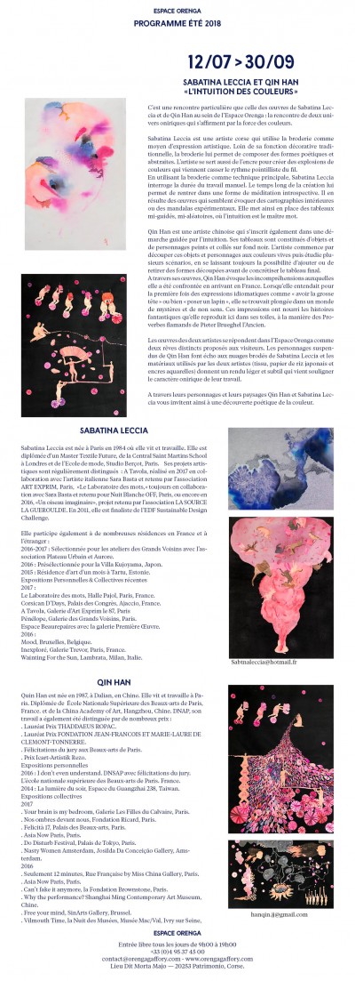 L'intuition des couleurs - De Sabatina Leccia et Qin Han à l'Espace Orenga de Gaffory - Patrimonio