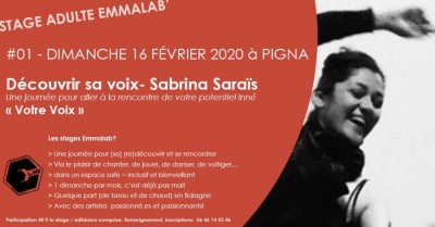 Stage adulte #01 - Découvrir sa voix - Sabrina Saraïs - Association Emma Lab' - Centre de Création Musicale Voce - Auditorium De Pigna