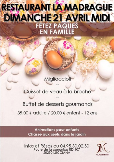 Fêtez Pâques en famille - Restaurant La Madrague - Lucciana