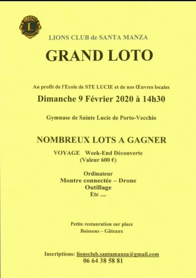 Grand Loto - Lion’s Club de Santa Manza - Gymnase - Sainte Lucie de Porto-Vecchio