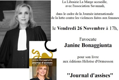Rencontre Dédicace - Janine Bonaggiunta - Journal d'assises - Librairie La Marge - Ajaccio