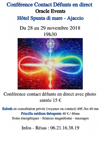 Conférence Contact Défunts en direct - Oracle Events - Hôtel Spunta di mare - Ajaccio