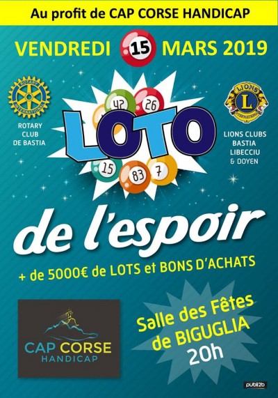 Loto de l'espoir - Association Cap Corse Handicap - Salle des fêtes - Biguglia