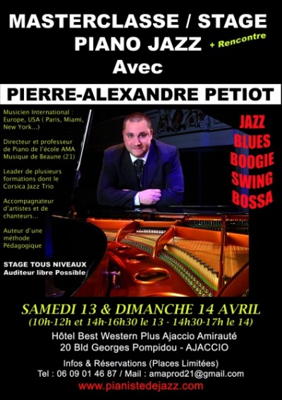 Stage et masterclasse piano jazz, blues, boogie, swing - Hôtel Best Western - Ajaccio