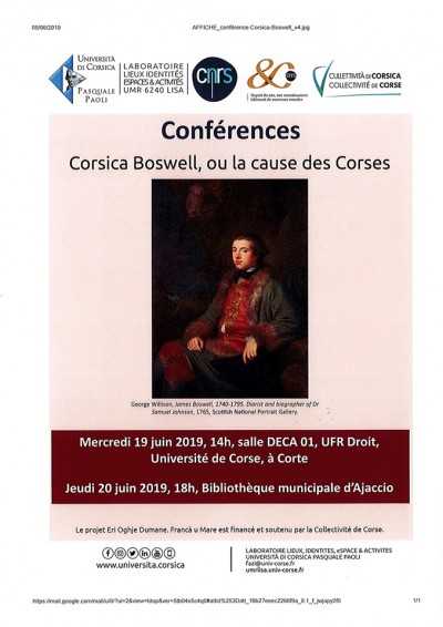 Conférence Corsica Boswell, ou la cause des Corses - Bibliothèque Municipale - Ajaccio
