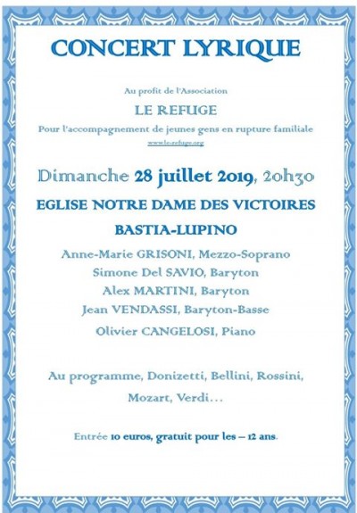 Concert lyrique au profit de l'association Le Refuge - Notre Dame des Victoires - Lupino