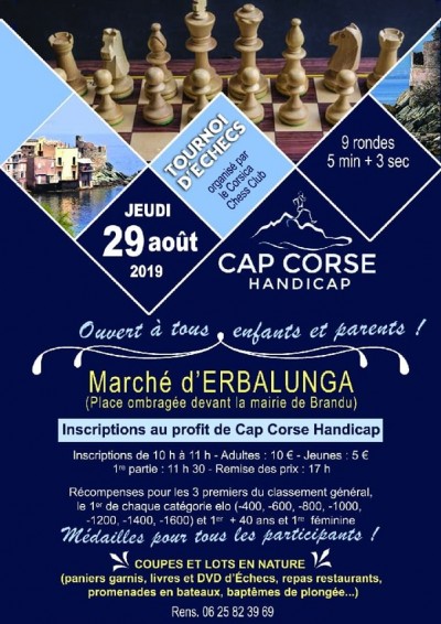 Tournoi d'échecs - Corsica Chess Club - Au profit de Cap Corse Handicap - Erbalunga