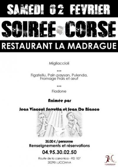 Soirée Corse - Jean Vincent Servetto et Jean Do Bianco - Hôtel Restaurant Spa La Madrague - Lucciana