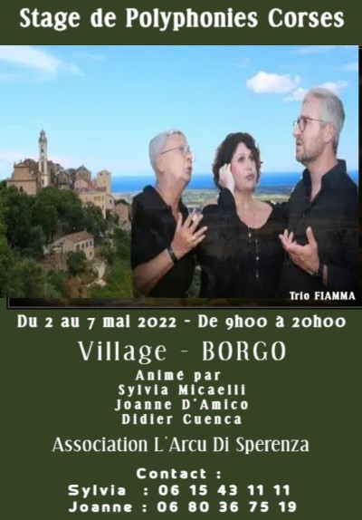 Stage de chants polyphoniques corses - Sylvia Micaelli - Didier Cuenca et Joanne D'Amico - Borgo