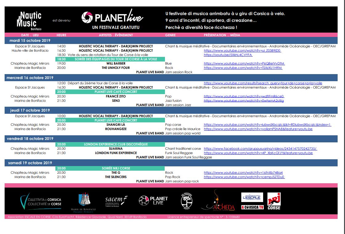 Planet Live Festival Corsica Programme